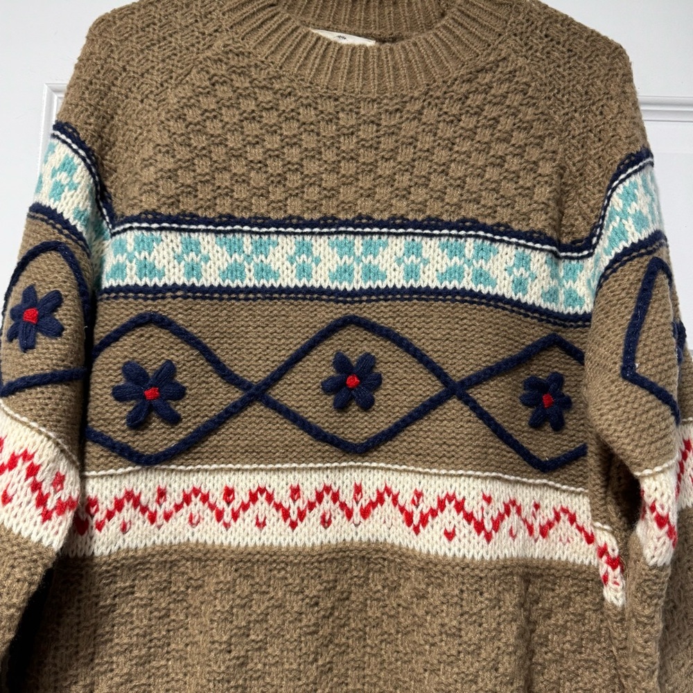 Entro Tan Patterned Crew Neck Sweater - Picture 3 of 9